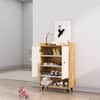 Hexa Red Engineered Wood Shoe Rack in Giant Wood and Frosty White Colour