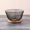 Cache Wire Basket With Wooden Base Black