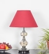 Bompton Nickel Finish Metal And Smoke Crystal Table Lamp With Maroon Cotton Shade