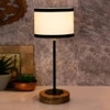 Bishop Multicolour Fabric Shade Table Lamp with Natural Wood & Iron Base