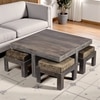 Blane Sheesham Wood 4 Seater Coffee Table Set In Antique Grey Finish Green Sparkle Velvet Cushion
