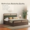 Hanoi Solid Wood Cane King Size Bed With Hydraulic Storage (Danish Walnut Finish, Olive Colour)