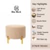 Doe Buck Premium Boucle Round Ottoman in Matte Beige Colour with Polished Gold Legs