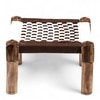 Riaza Sheesham Wood Vintage Set of 2 Foot Stools in Brown & White Rope Canning