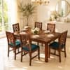 Globally Indian Ojasvi Solid Sheesham Wood 6 Seater Dining Table Set 6 Chairs Teal Blue