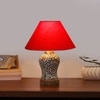 Devansh Conical Red Cotton Shade Lamp With Wood & Mosaic Glass Base For Decoration/Office/Home/Gifting/Study For Decoration/Office/Home/Gifting/Study -(10X10X14.5) Inches -A