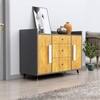 Hexa Red Multipurpose Storage Cabinet With 3 Drawer 2 Door in Slate Grey And Giant Wood Colour