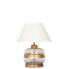 VARELLO Clear Glass Table Lamp with Gold Accent and Wood Base