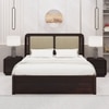 Lotus Solid Wood Queen  Size Upholstered Bed With Drawer Storage (Walnut Finish)