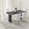 Rosen 6 Seater Ceramic Dining Table With 6 Ingrid Leatherette Dining Chairs White Colour (Finish : Black, Chair Colour : White)