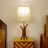 Vrikshya Wooden Table Lamp with Brown Base and Premium White Fabric Lampshade