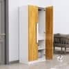 Hexa Red Wooden 2 Door Wardrobe with 4 Shelves in Frosty White and Giant Wood Colour