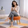 Doe Buck Luna Boucle Round Ottoman Stool in Orange Colour with Gold Metal Legs