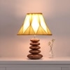 Devansh Curtain Pleated Cotton Table Lamp With Wood Pebble Lamp (12X12X16.5) Inches -C