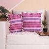 Acrylic Striped Cushion Cover with Lace Set of 2 (16 X 16 Inches)