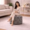 Doe Buck Briana Velvet Tufted Ottoman Cube in Grey Colour