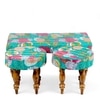 Bestone Sheesham Wood Mid Century 3+1+1 Seater Bench Set With 2 Stools In Sea Green Fruit Print Kantha