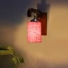 Devansh Solid Wood Electric Wall Light in Brown Colour with Pink Shade Count of 1 Light