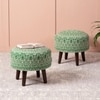 Mandala Fabric Wooden Ottoman in Green Color Set of 2