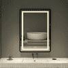 Modern Rectangular LED Mirror Black Stainless Steel Frame with Shelving