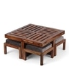 Palladio Sheesham Wood Coffee Table With 4 Stools Set In Teak Finish & Iron Grey Velvet Fabric Cushions