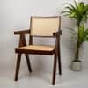 Rita Solid Wood Rattan Caning Accent Chair In Teak Finish