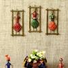 Desert Art Metal Handpainted Lady Musician Wall Hanging Set of 3 in Green Colour