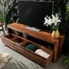 Nima Solid Sheesham Wood 3 Drawer & Open Shelves Tv Cabinet In Provincial Teak Finish