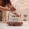 Ireka Homes Wildwood Acacia Wood Cake Stand with Glass Dome