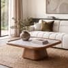 Lazo Solid Wood And Banswara Marble Square Coffee Table In Amber Walnut Finish