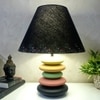 Pebble Antique Black Pink Wooden Table Lamp in Multicolor