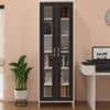 Atlanta Tall Crockery cum Bookshelf Cabinet with Toughened Glass Shutters in Antique Ebony Colour