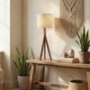 Triune Brown Wooden Table Lamp with White Printed Lampshade