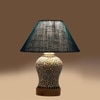 Devansh Conical Turquoise Jute Shade Lamp With Wood & Mosaic Glass Base For Decoration/Office/Home/Gifting/Study For Decoration/Office/Home/Gifting/Study -(10X10X14.5) Inches -A