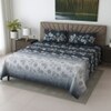 Grey Floral 400 TC Cotton Flat Super King Size Bedsheet With 2 Pilllow Covers From Threads