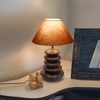 Devansh Grey  Cotton Table Lamp With Wood  Pebble Lamp  (10X10X15) Inches