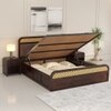 Floral Solid Wood King Size Hydrulic Storage Bed In Walnut Finish Brown 72x78 inch
