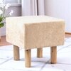 Verona Solid Wood Pouf Stool in Ivory Sparkle Velvet Fabric