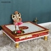 D'Dass White Mdf and Sheesham Wooden Pooja Chowki With Drawer