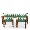Hamilton Sheesham Wood Vintage 3 Seater Maachi Balcony Bench with 2 Stools in Green and White