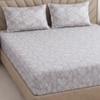 Creamy Beige floral Cotton  400 Tc Fitted  Super King Size Bedsheet With 2 Pillow Covers