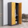 Hexa Red Wooden 2 Door Wardrobe with 4 Shelves in Slate Grey and Giant Wood Colour