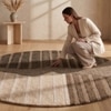 Handmade Round Wool Rug Modern Abstract Brown Beige 9 Feet Carpet