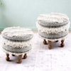 Louisville Acacia Wood Mid Century Round Set of 2 Pouf Stools in Grey Fabric