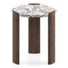 Kanso Hexagon Toronto Marble and Solid Wood Side Table in Danish Walnut Finish