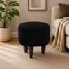 Doe Buck Velvet Round Ottoman Stool in Black Colour with Wooden Legs