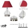 CRYSTAL Clear Glass Table Lamp with Chrome Base and Maroon Shade