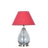 DECADE Blue Luster Glass and Metal Table Lamp With Maroon Cotton Shade