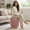 Doe Buck Damato Luxury Velvet Round Ottoman in Pink Colour with Gold Base