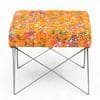 Asansol Sheesham Wood Mid Century Square Stool in Bird Print Orange Kantha Upholstery